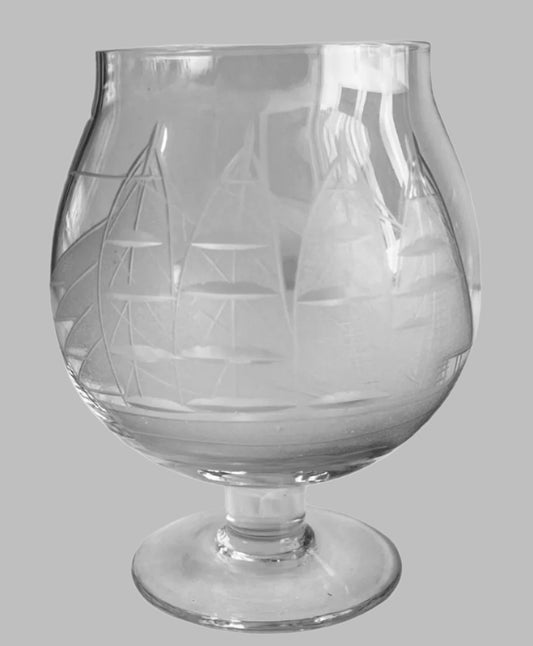 1950s Mid-Century Etched Brandy Or Whiskey Glasses