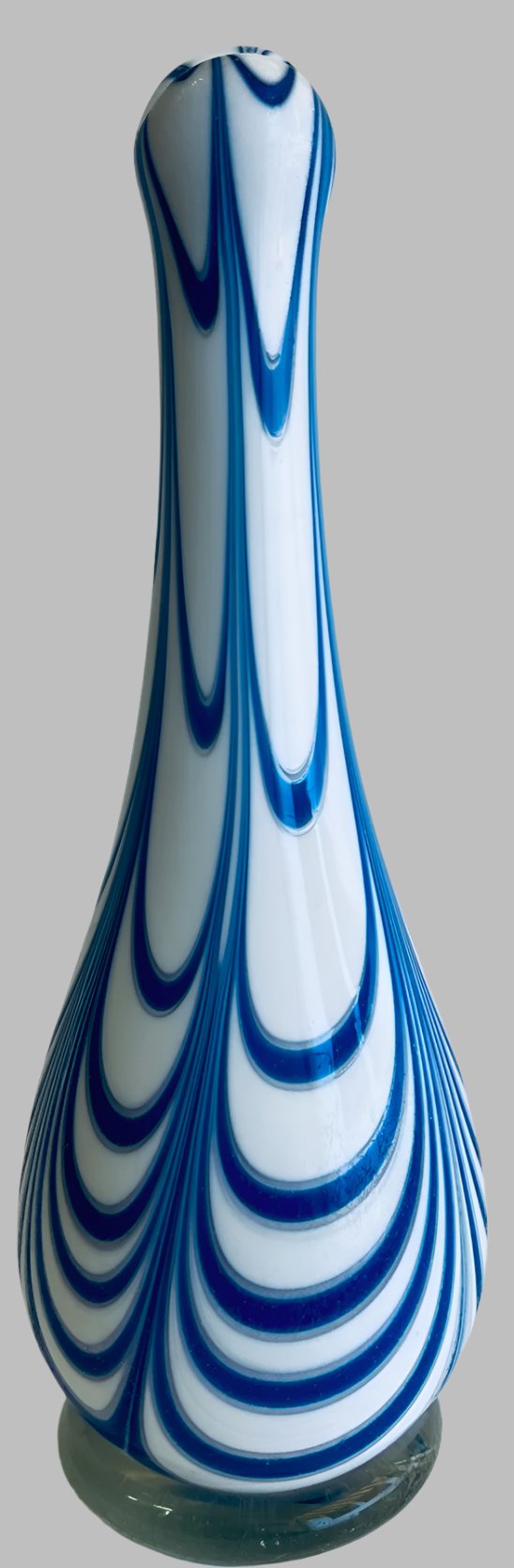 Cobalt Blue And White Striped Glass Vase