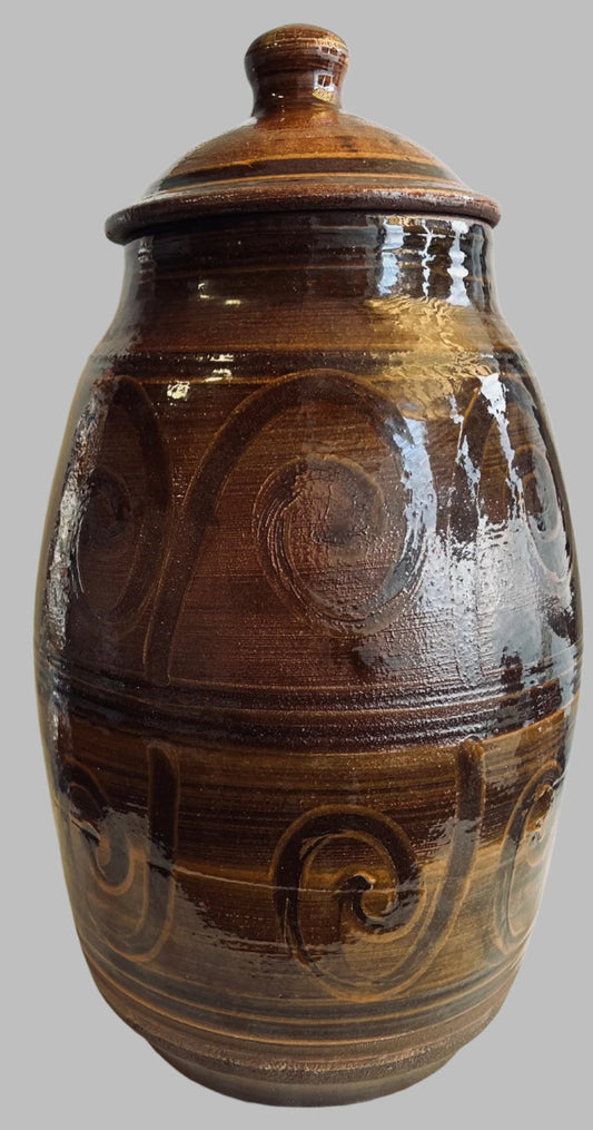 Large Pottery Urn With Lid