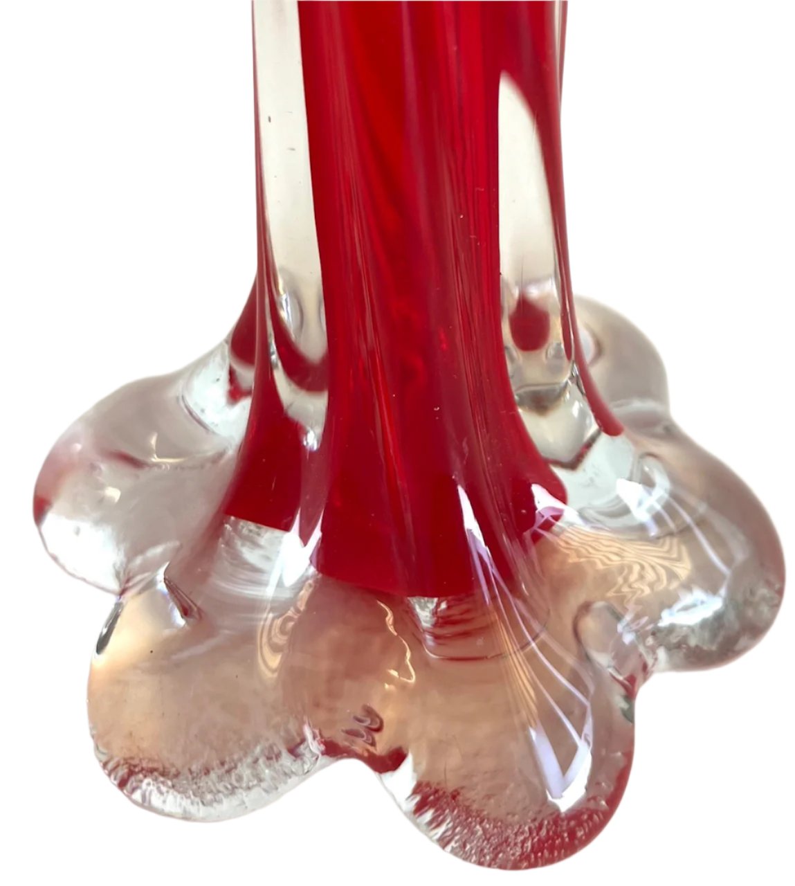 Mid-Century Red Elephant Foot Twist Bud Vase