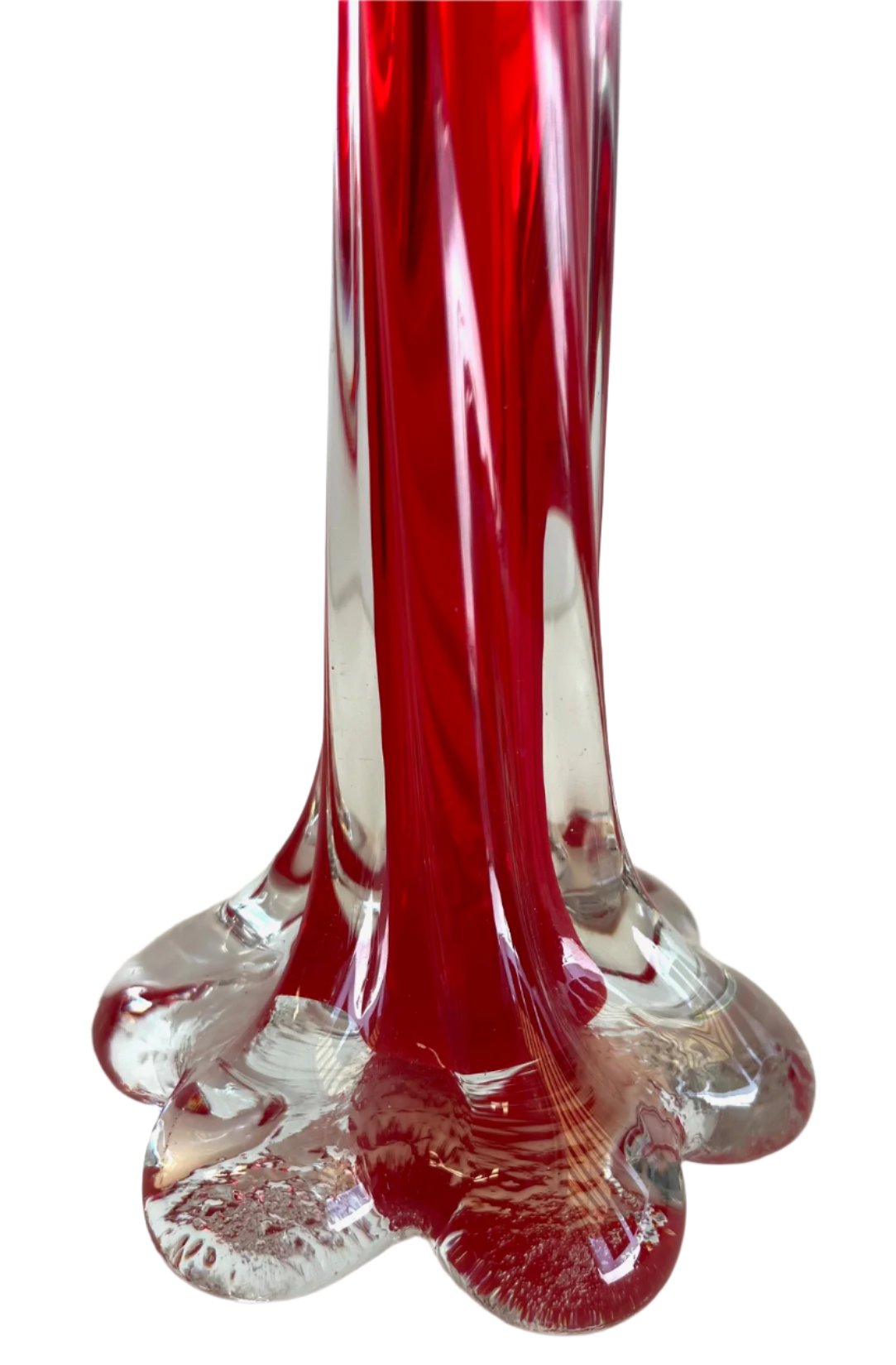 Mid-Century Red Elephant Foot Twist Bud Vase