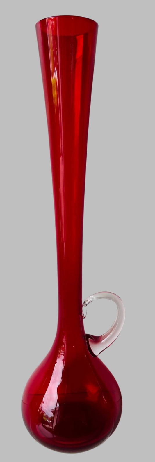 Red Glass Vase With Clear Glass Handle