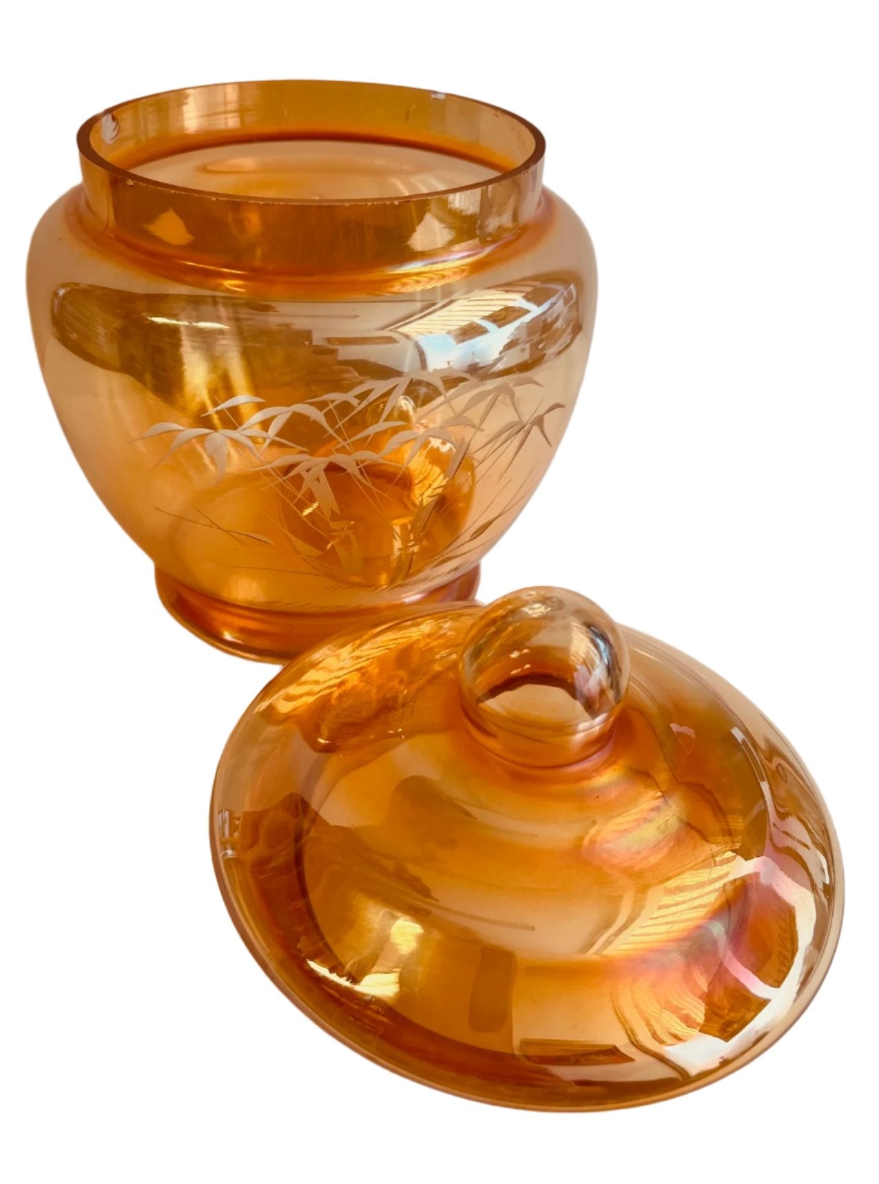 Marigold Carnival Glass Candy Dish with Lid