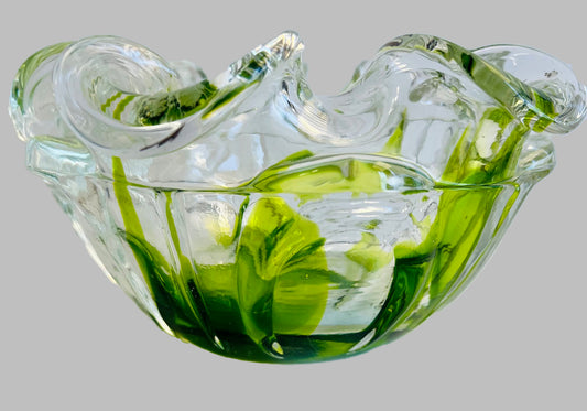 Murano Art Glass Green Ribbon Bowl