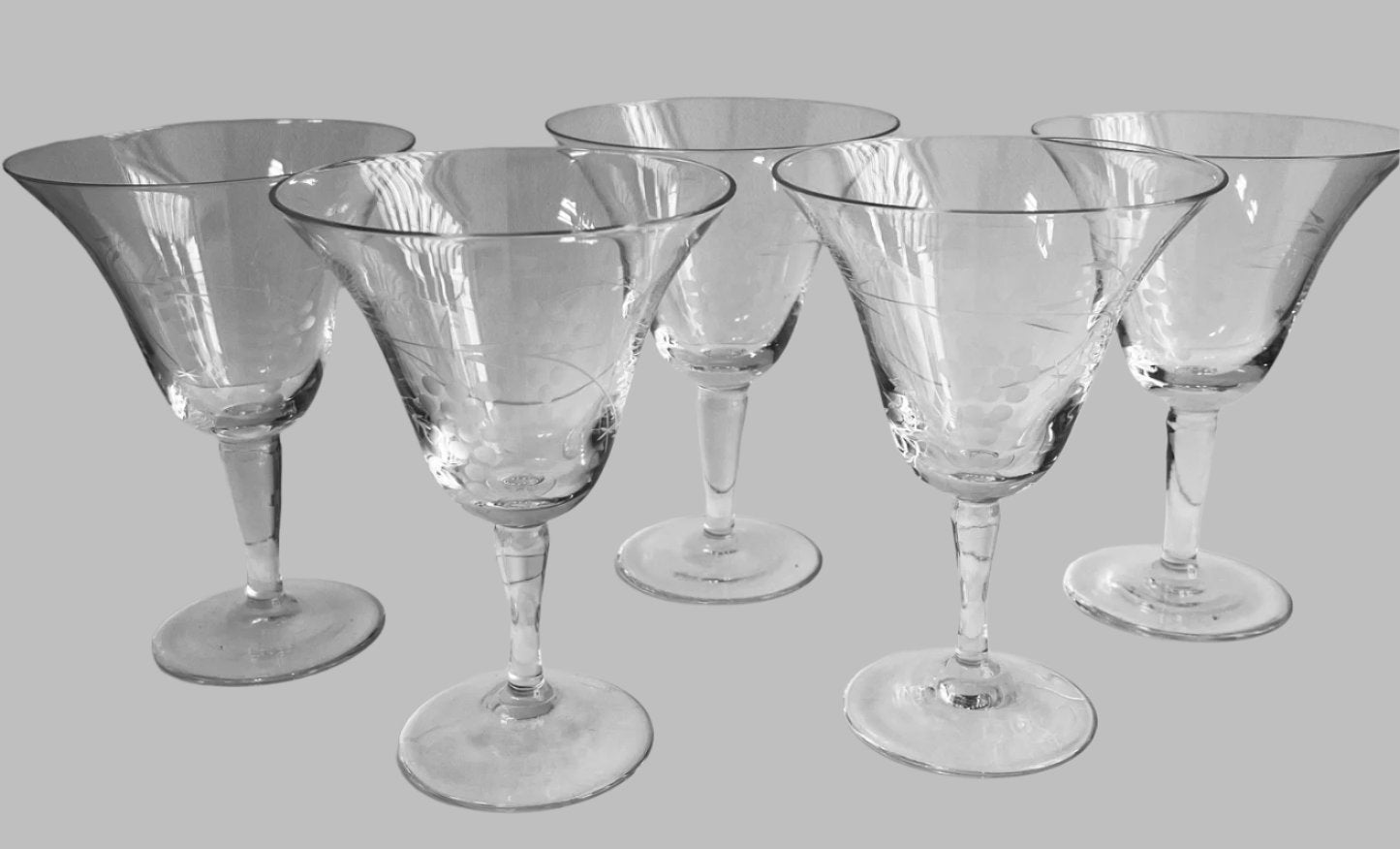 5 Etched Wine Glasses