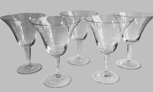 5 Etched Wine Glasses