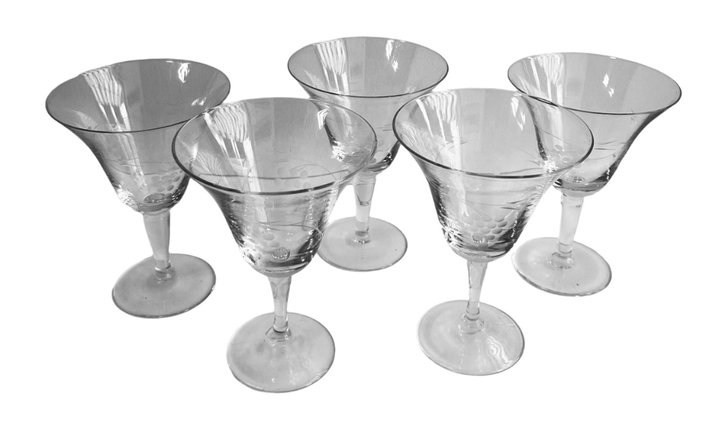 5 Etched Wine Glasses