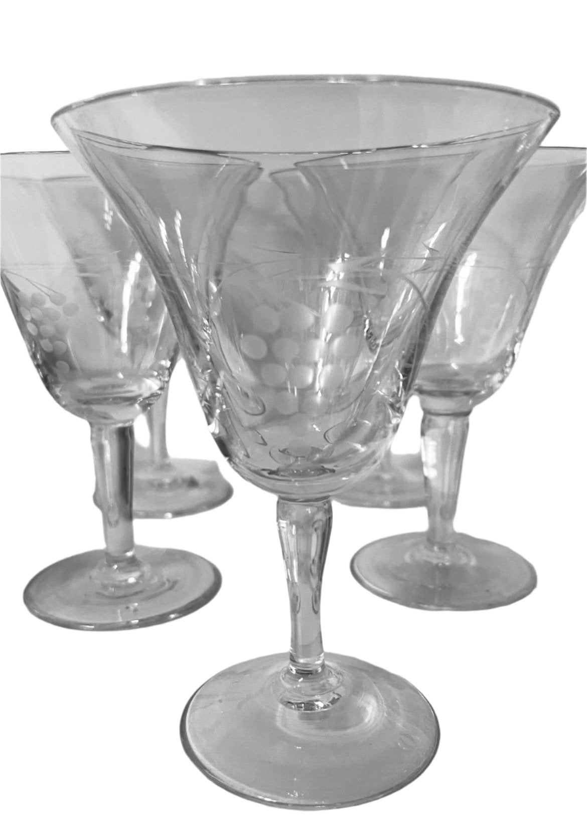 5 Etched Wine Glasses