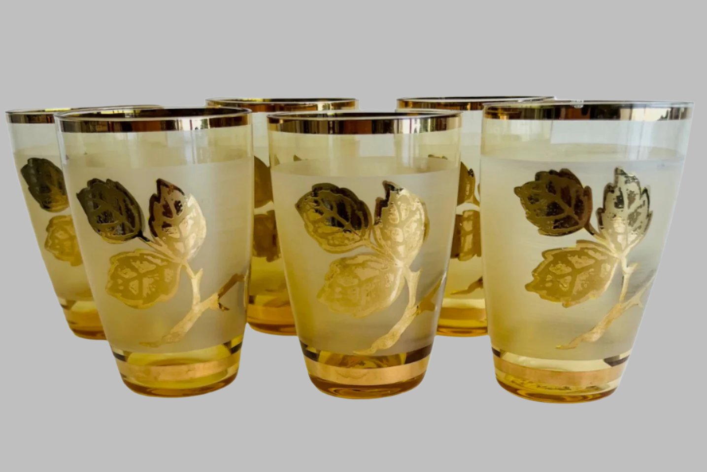 Six Gold Leaf Frosted Glasses