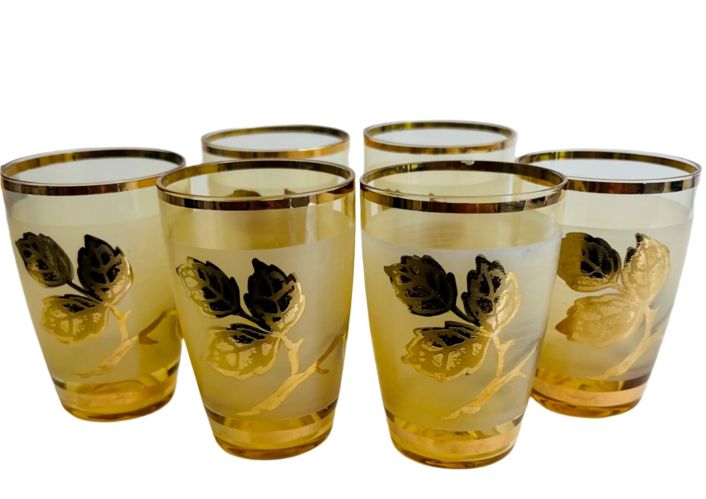 Six Gold Leaf Frosted Glasses