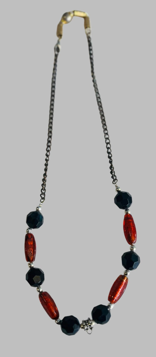 Black Faceted And Red Bead Necklace