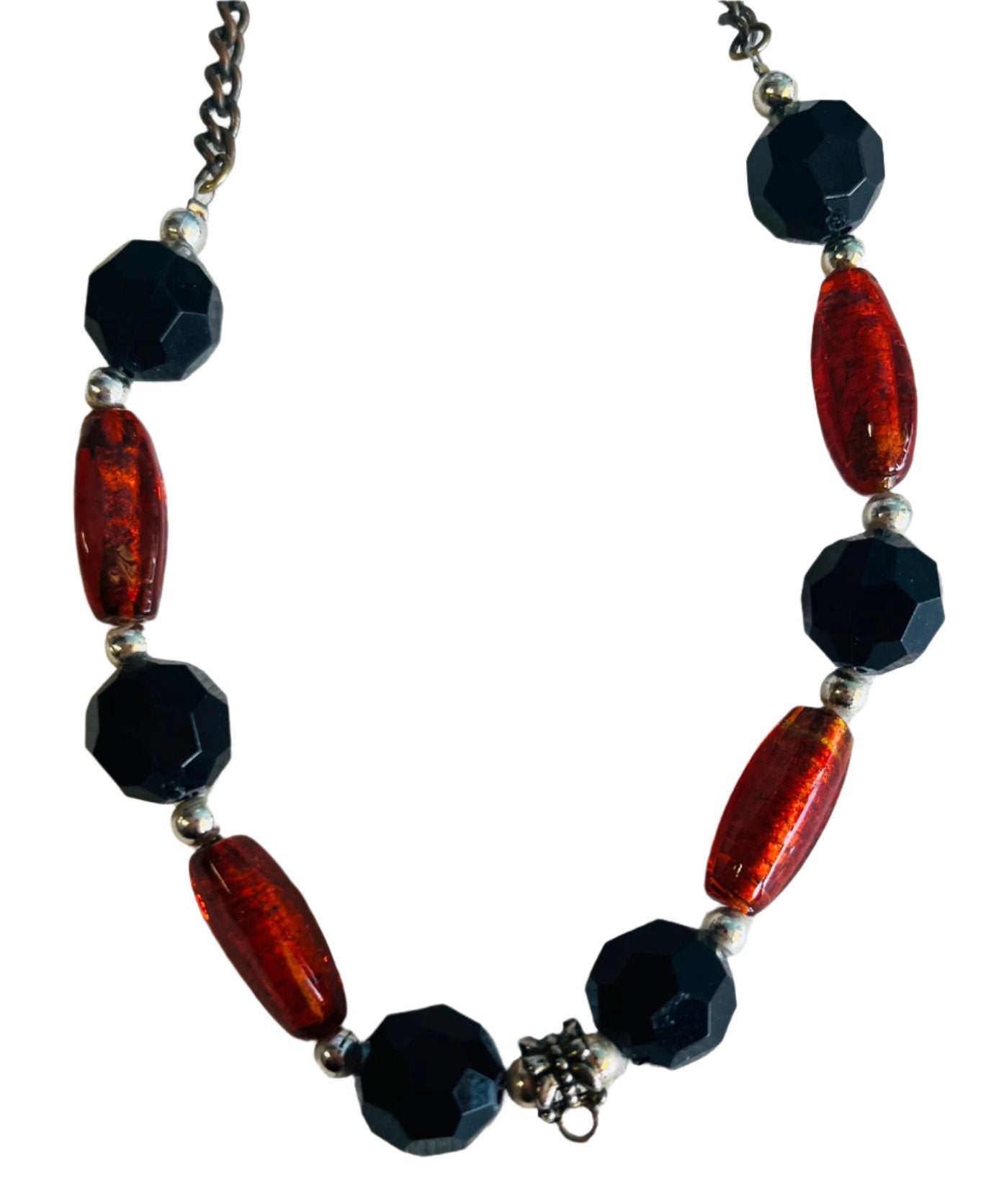 Black Faceted And Red Bead Necklace