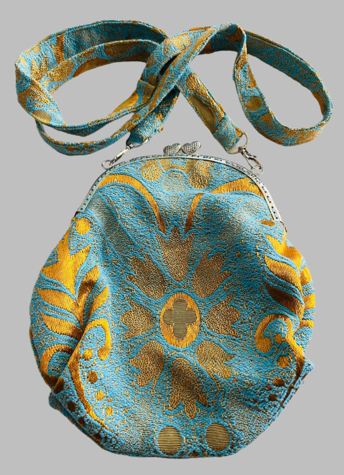 Handmade Gold and Blue Brocade Purse