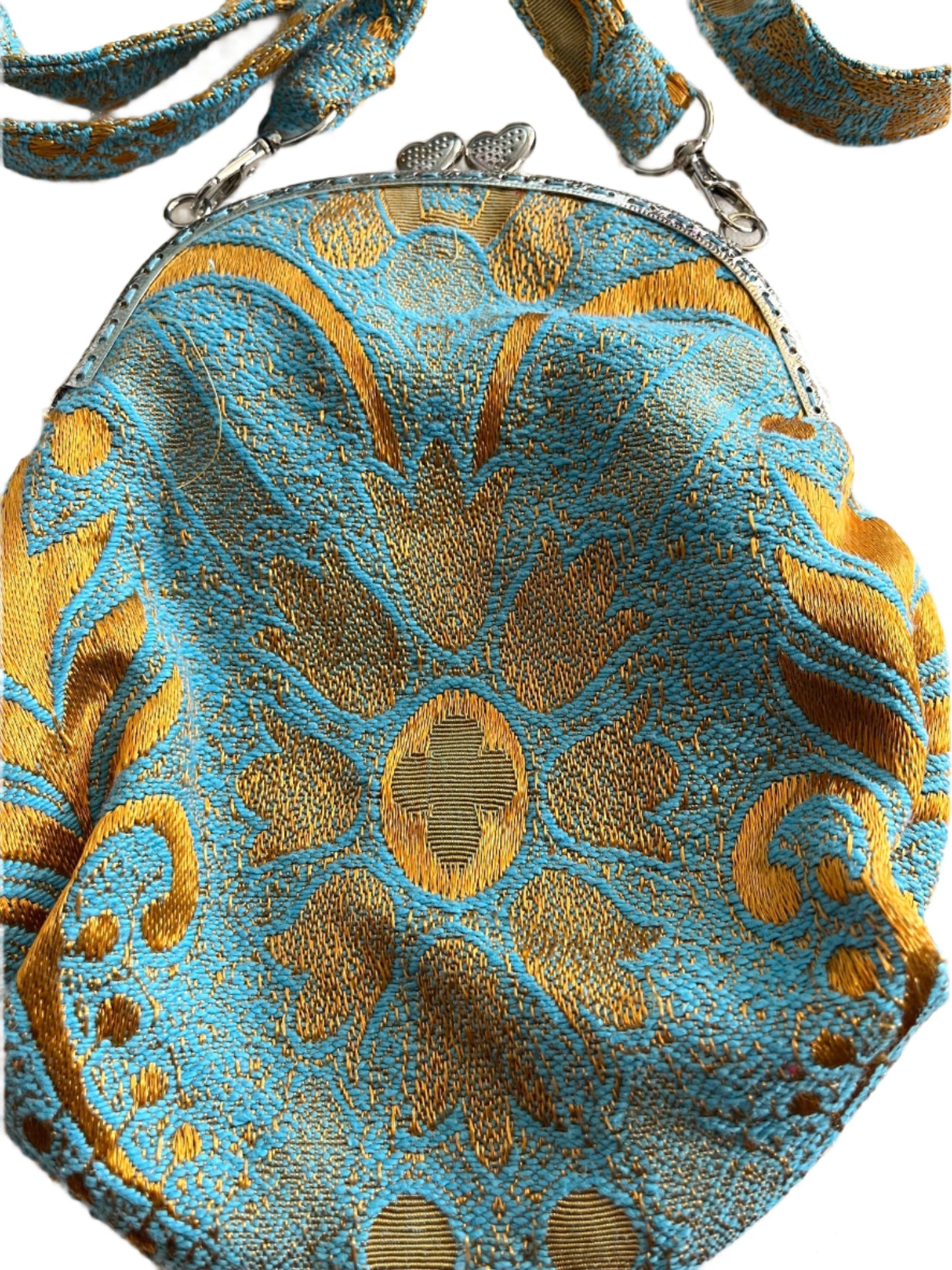 Handmade Gold and Blue Brocade Purse