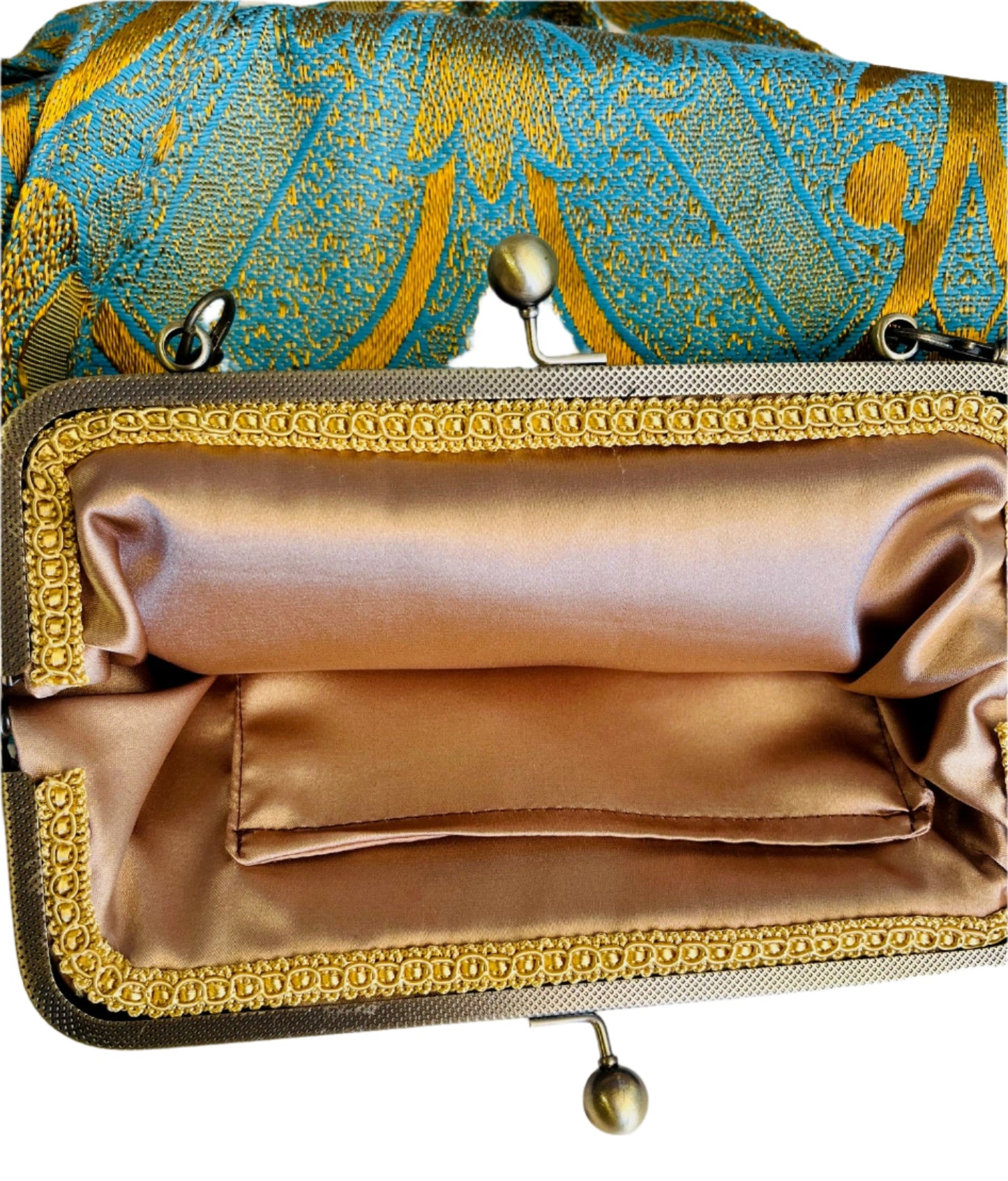 Handmade Gold and Blue Brocade Purse