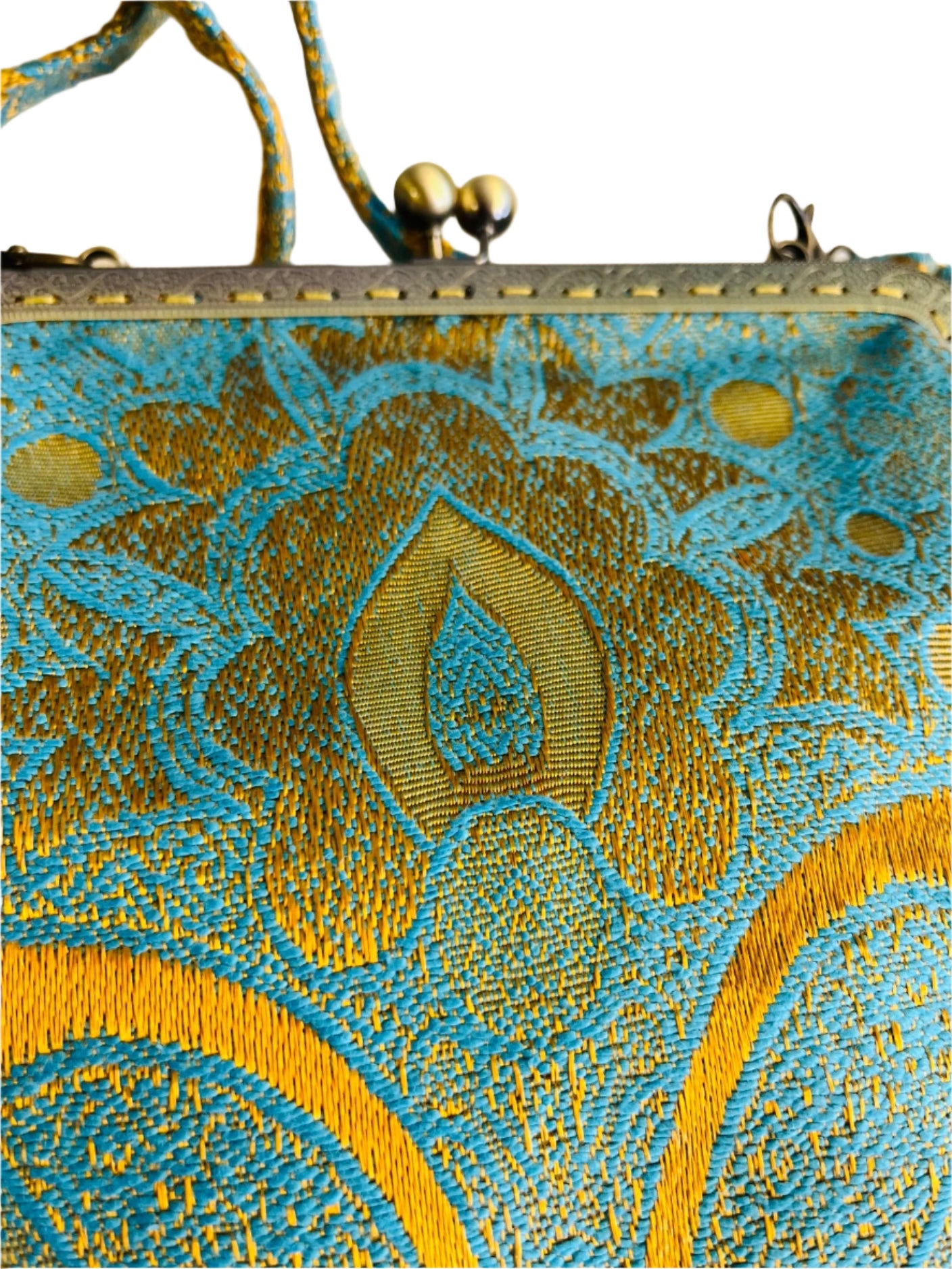 Handmade Gold and Blue Brocade Purse