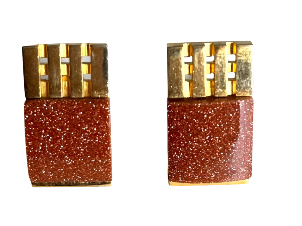 Vintage 1960s Copper Aventurine Goldstone Cufflinks