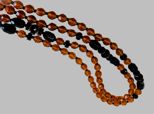 Vintage Black Onyx And Amber Colour Necklace