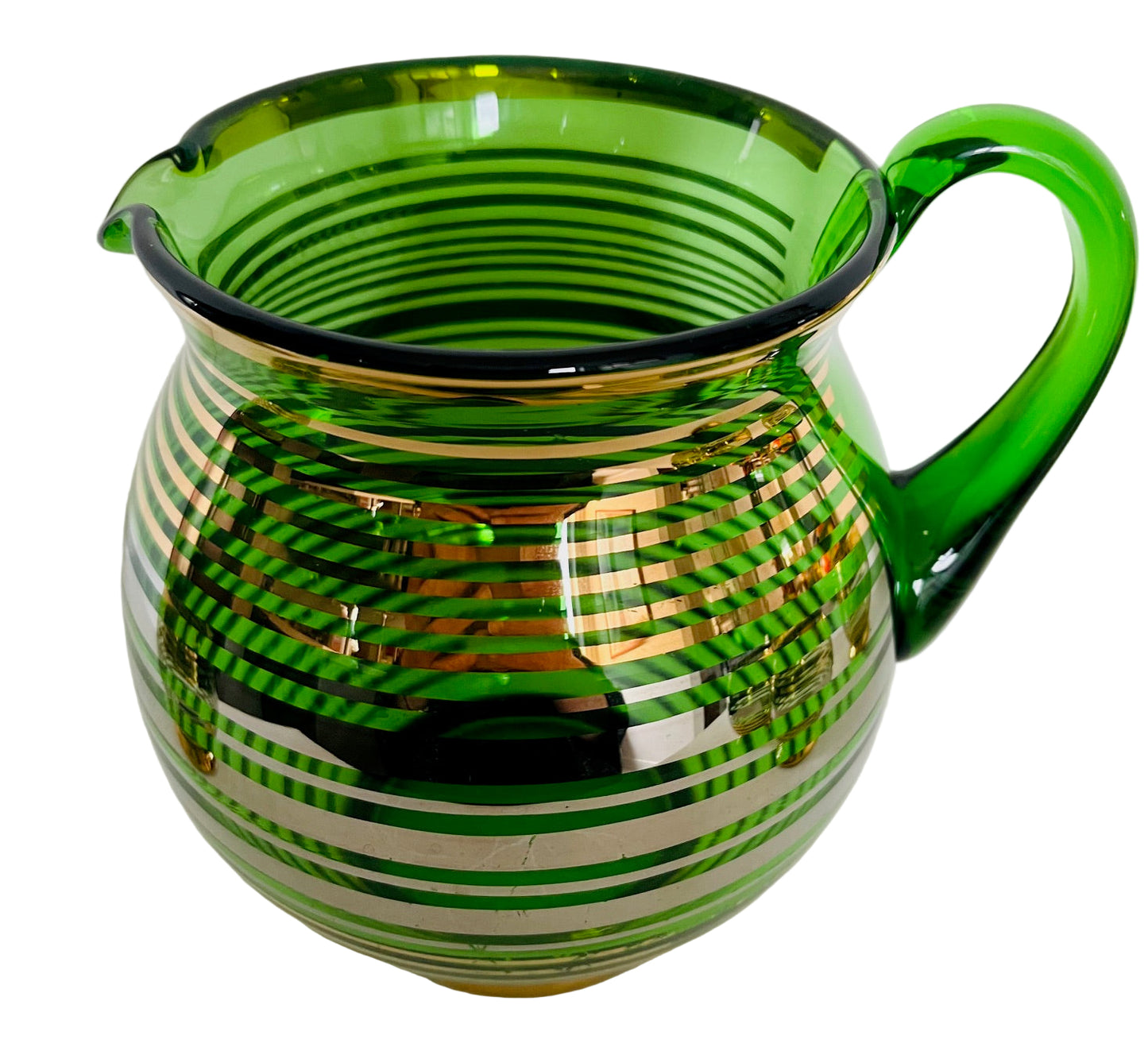 Czech Green Glass Jug And 5 Glasses