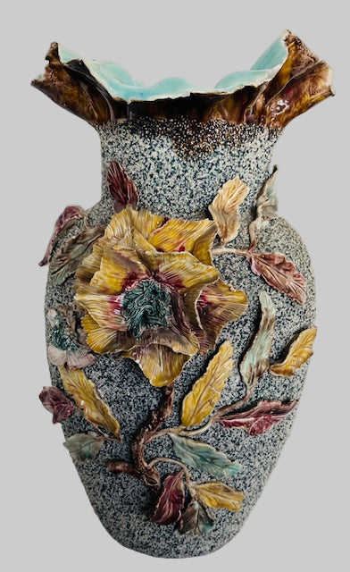 Art Nouveau Majolica Sand Glazed Large Vase