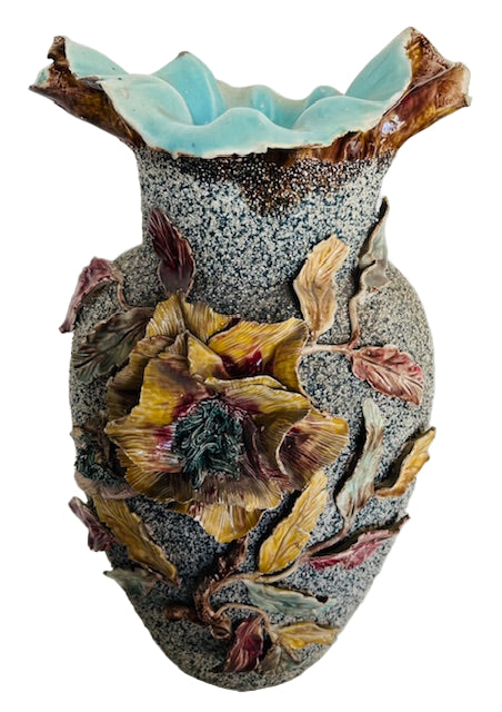 Art Nouveau Majolica Sand Glazed Large Vase