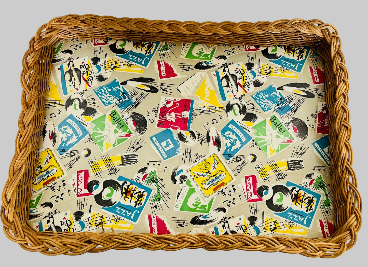 Mid-Century 1960s Wicker Serving Tray