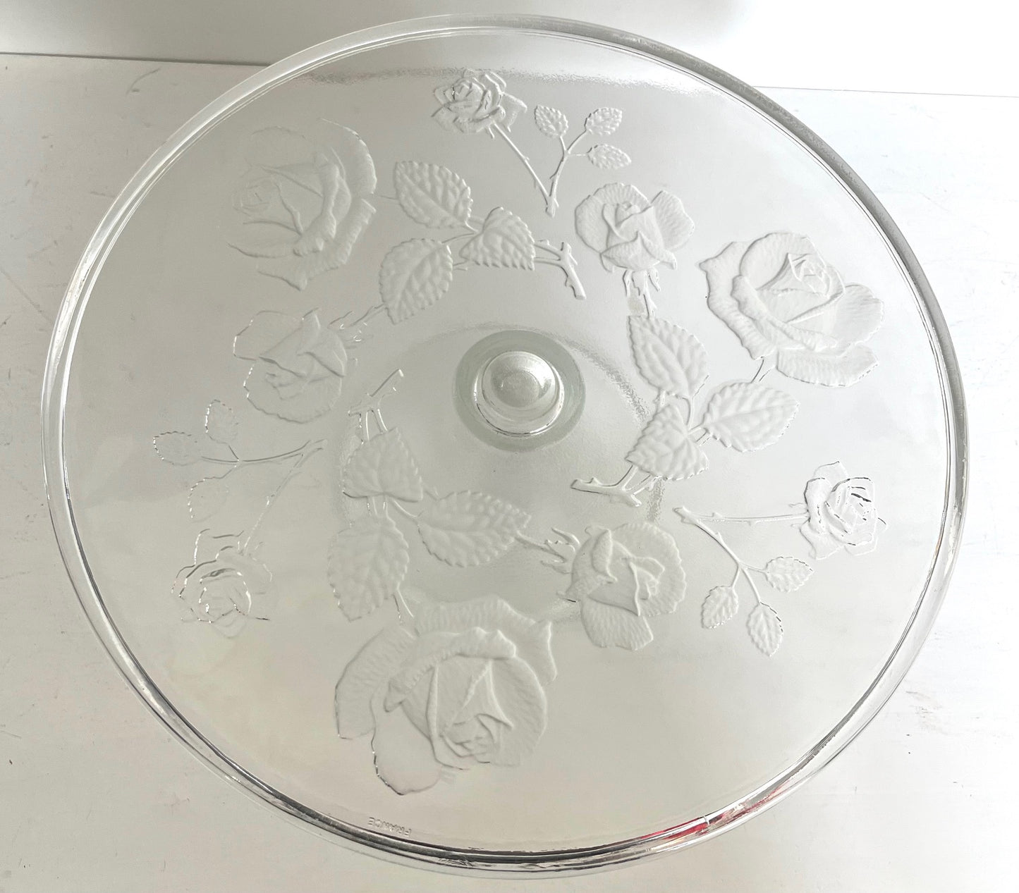 French Glass Etched Roses Plate Stand