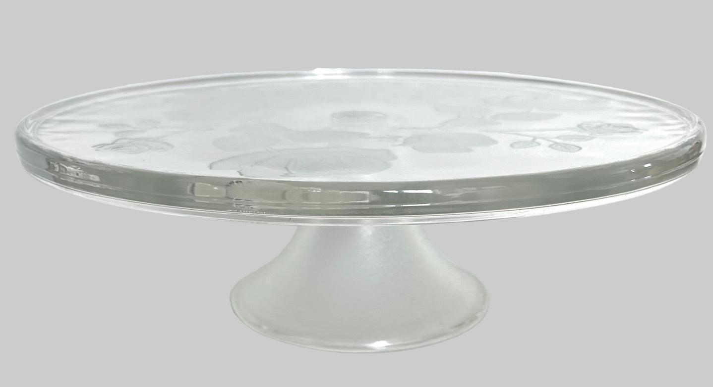 French Glass Etched Roses Plate Stand