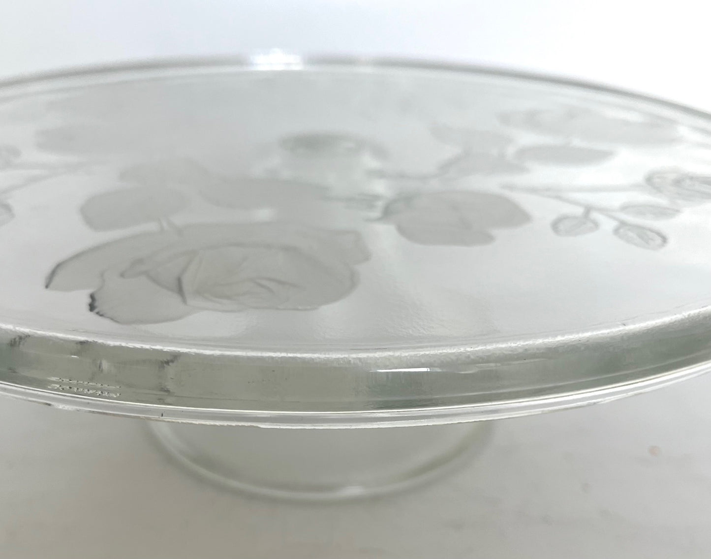 French Glass Etched Roses Plate Stand