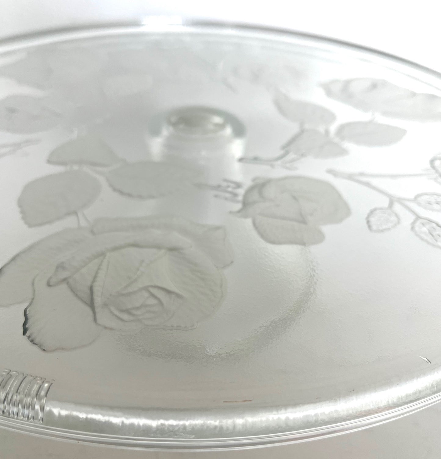 French Glass Etched Roses Plate Stand
