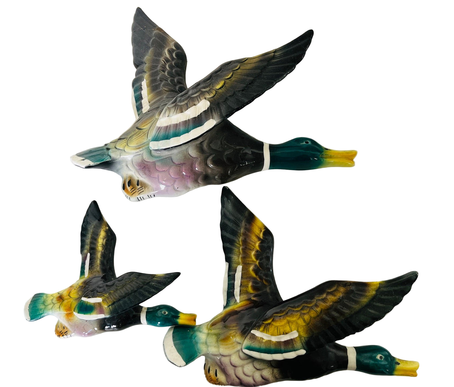 Set Of 3 Mallard Flying Ducks