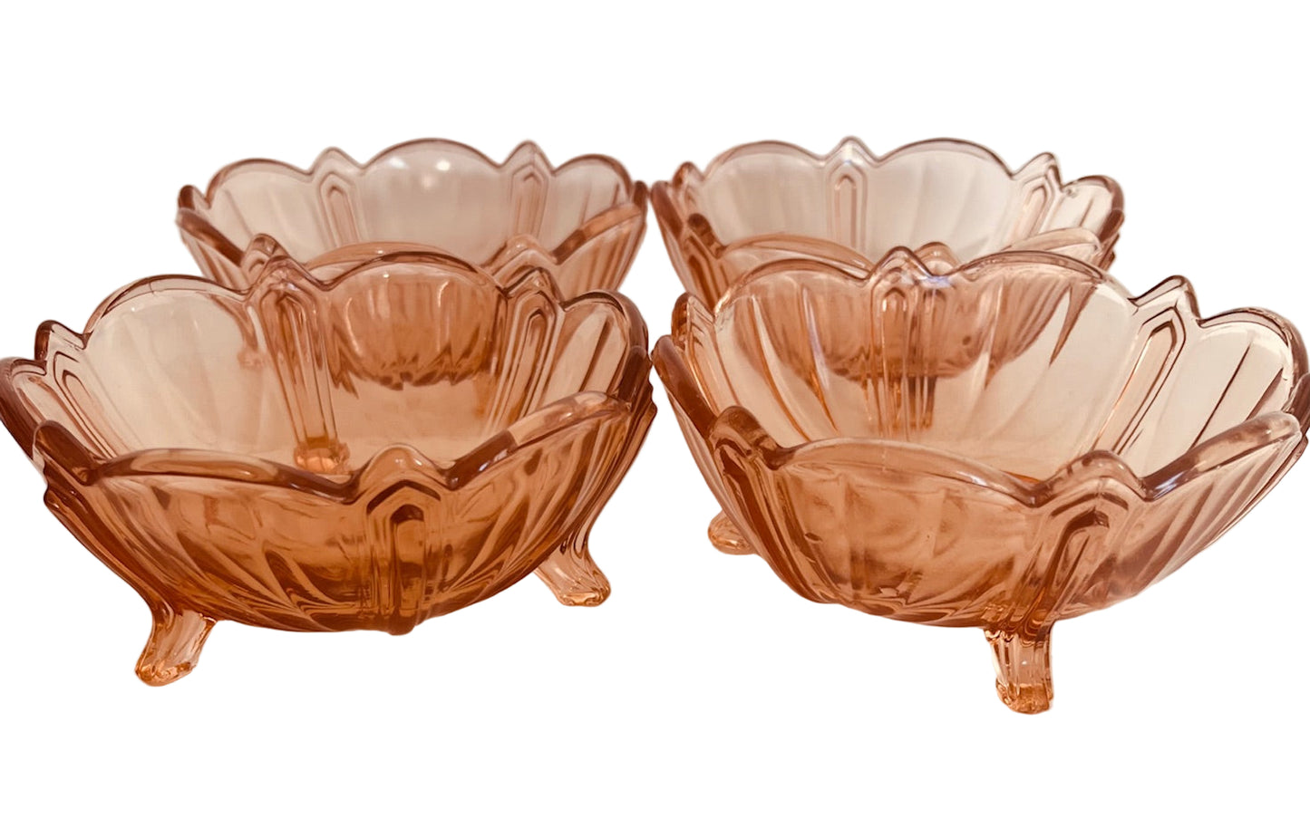 Art Deco Salmon Pink Glass Bowls (4)