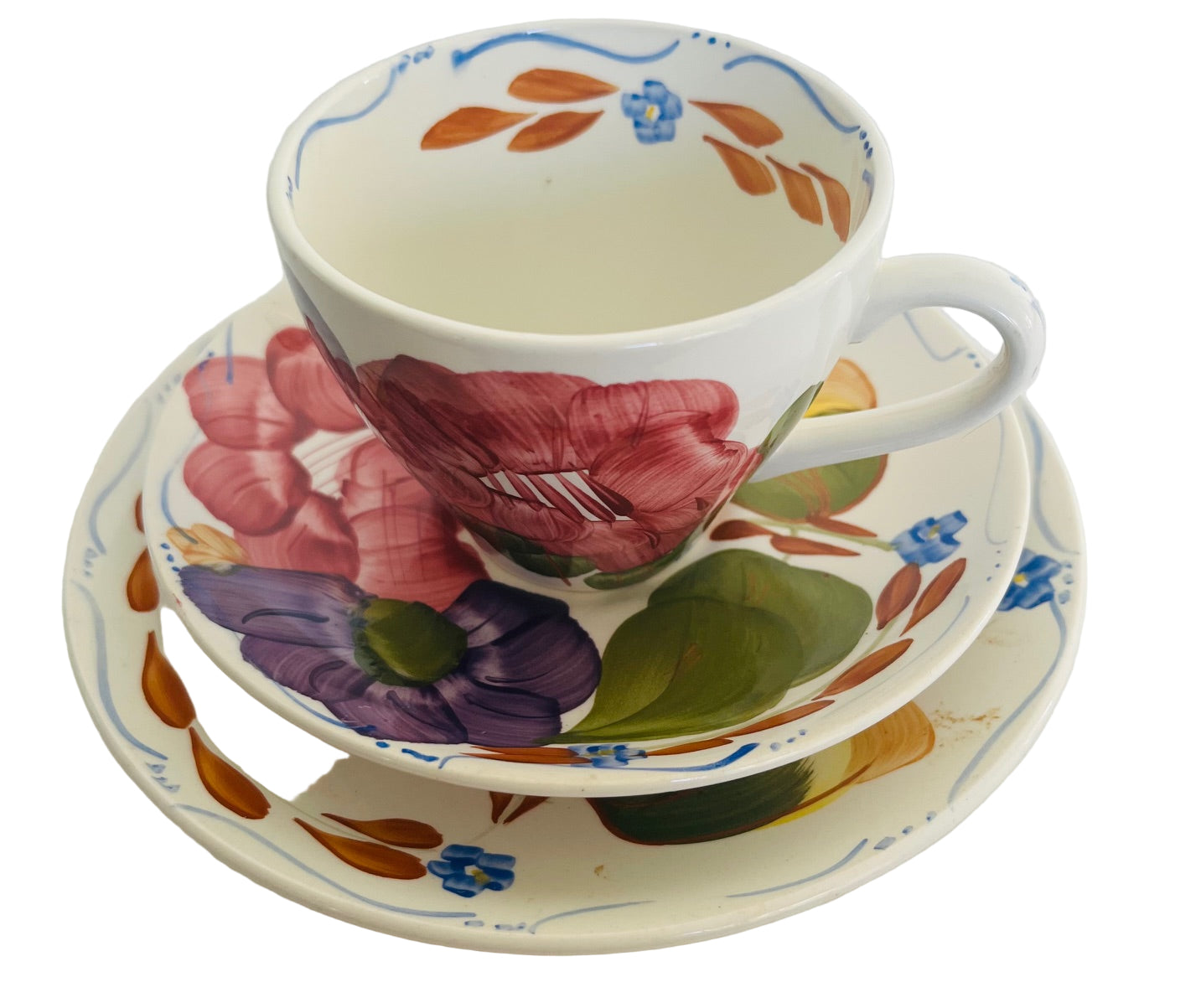 Crown Lynn Fleurette Cup And Saucer Trio