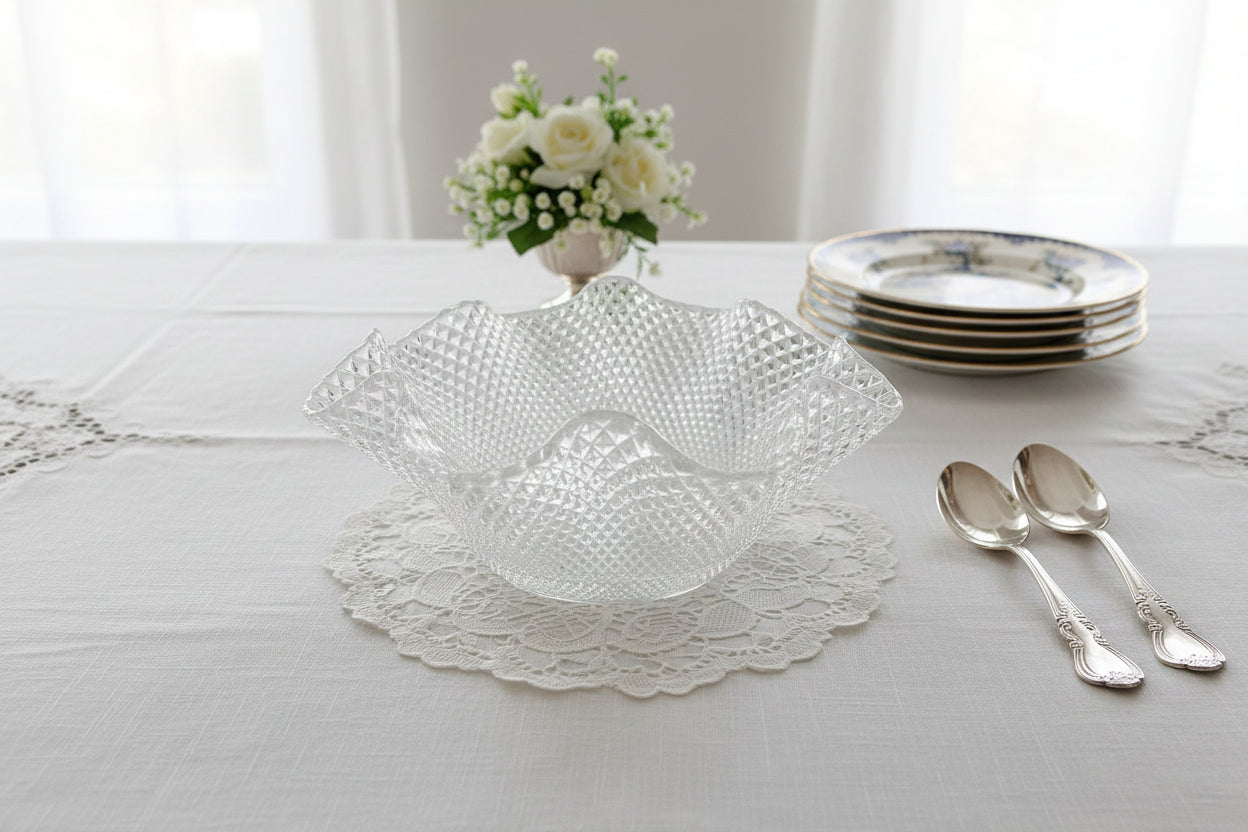 Japanese Kamai Crystal Glass Serving Bowl