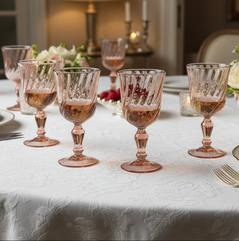 Six French Vintage 'Rosaline' Wine Glasses