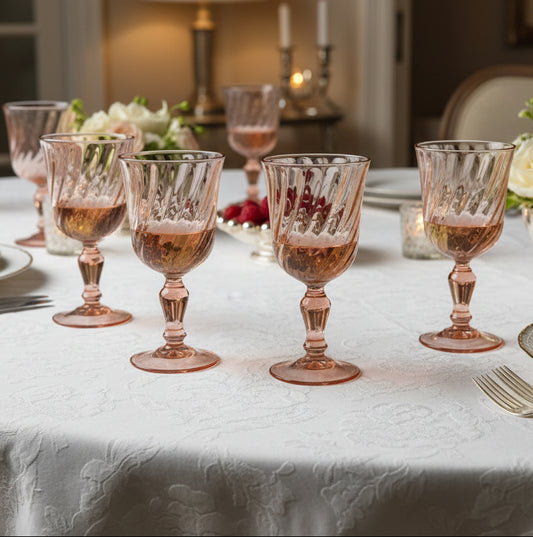 Six French Vintage 'Rosaline' Wine Glasses