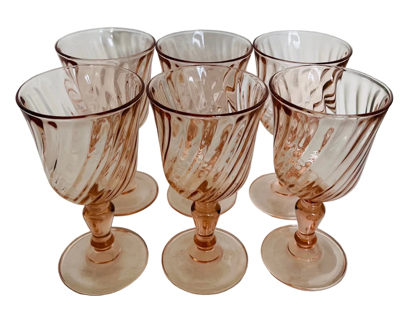 Six French Vintage 'Rosaline' Wine Glasses