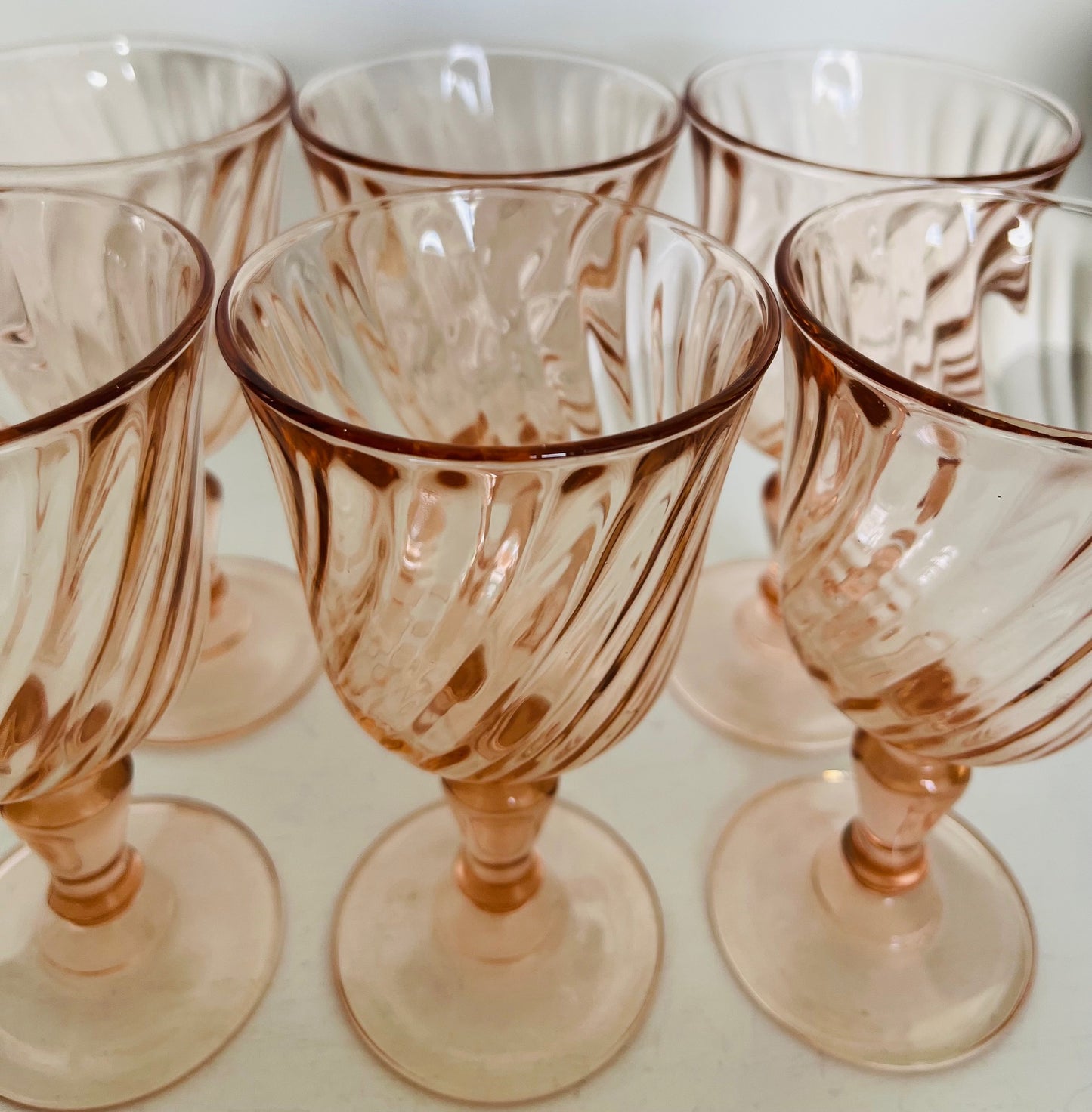 Six French Vintage 'Rosaline' Wine Glasses