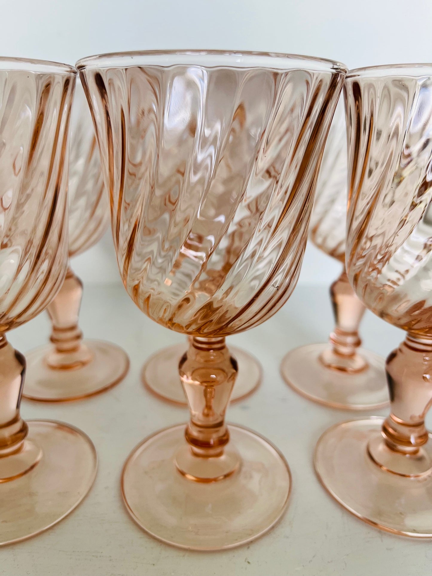 Six French Vintage 'Rosaline' Wine Glasses