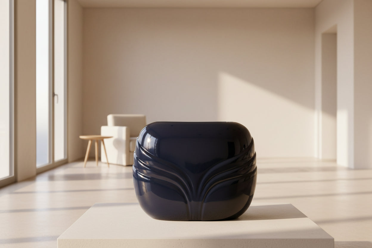 Vintage Navy 1980s Art Deco Style Vase