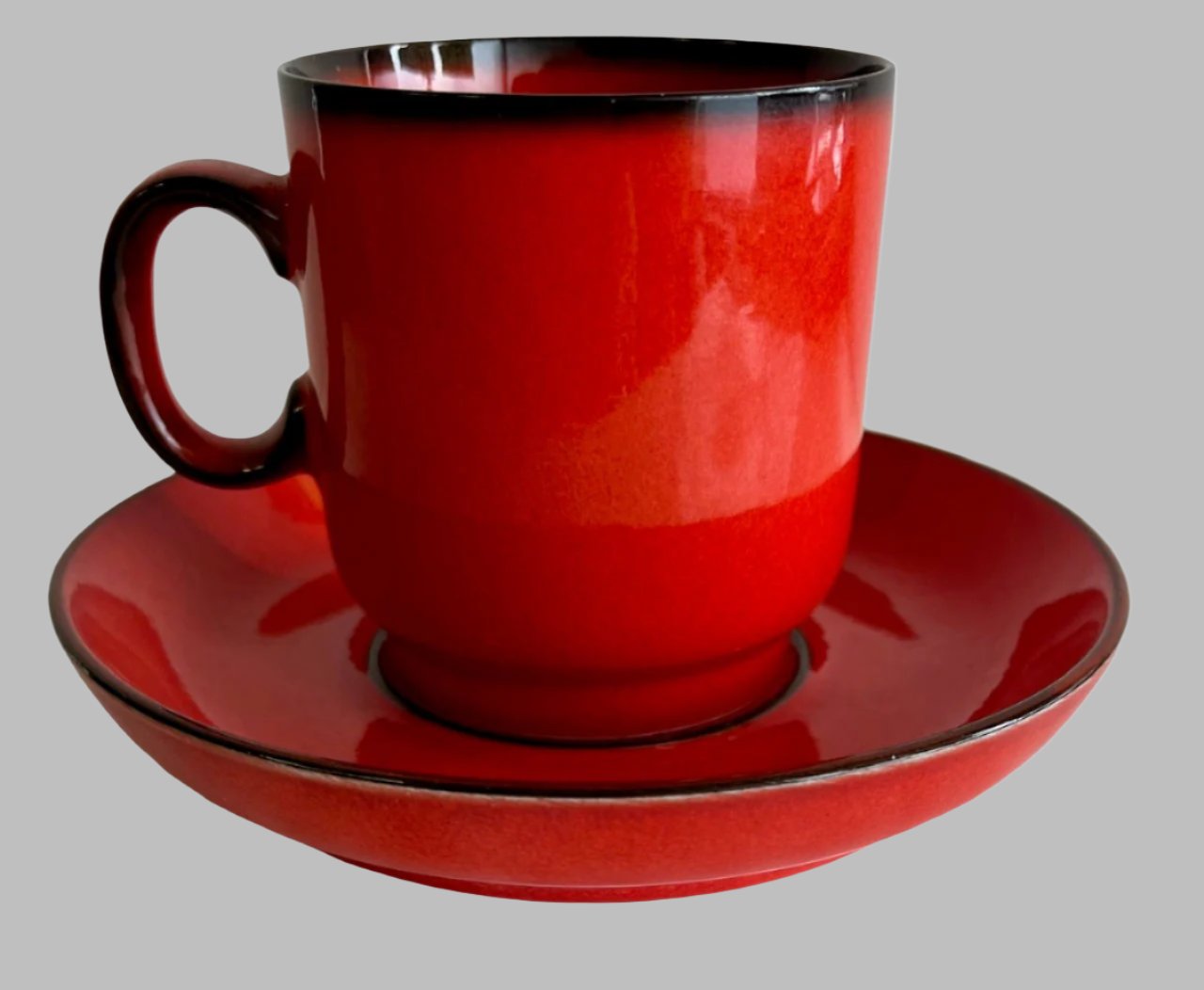 Mid-Century German Red And Black Cup And Saucer