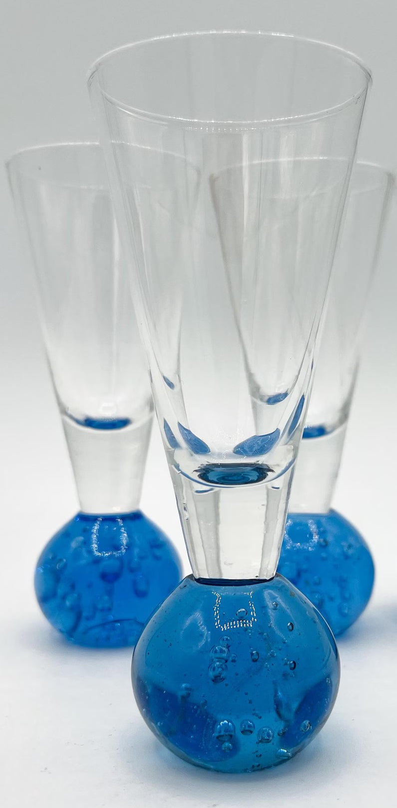 Mid-Century Blue Bubble Base Shot Glasses