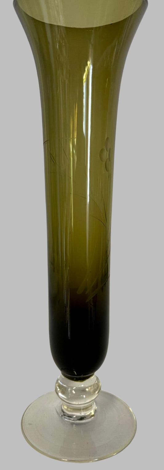 Olive Green Etched Bud vase 