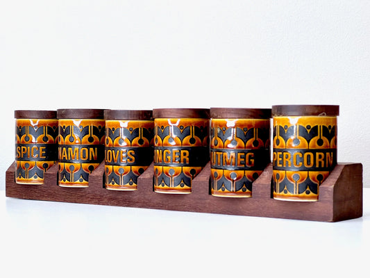 Hornsea Pottery Spice Jars (x6) and Spice Rack - Complete Set