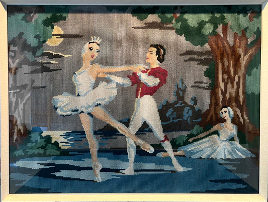 1960s Swan Lake Ballet Needlepoint Tapestry Framed
