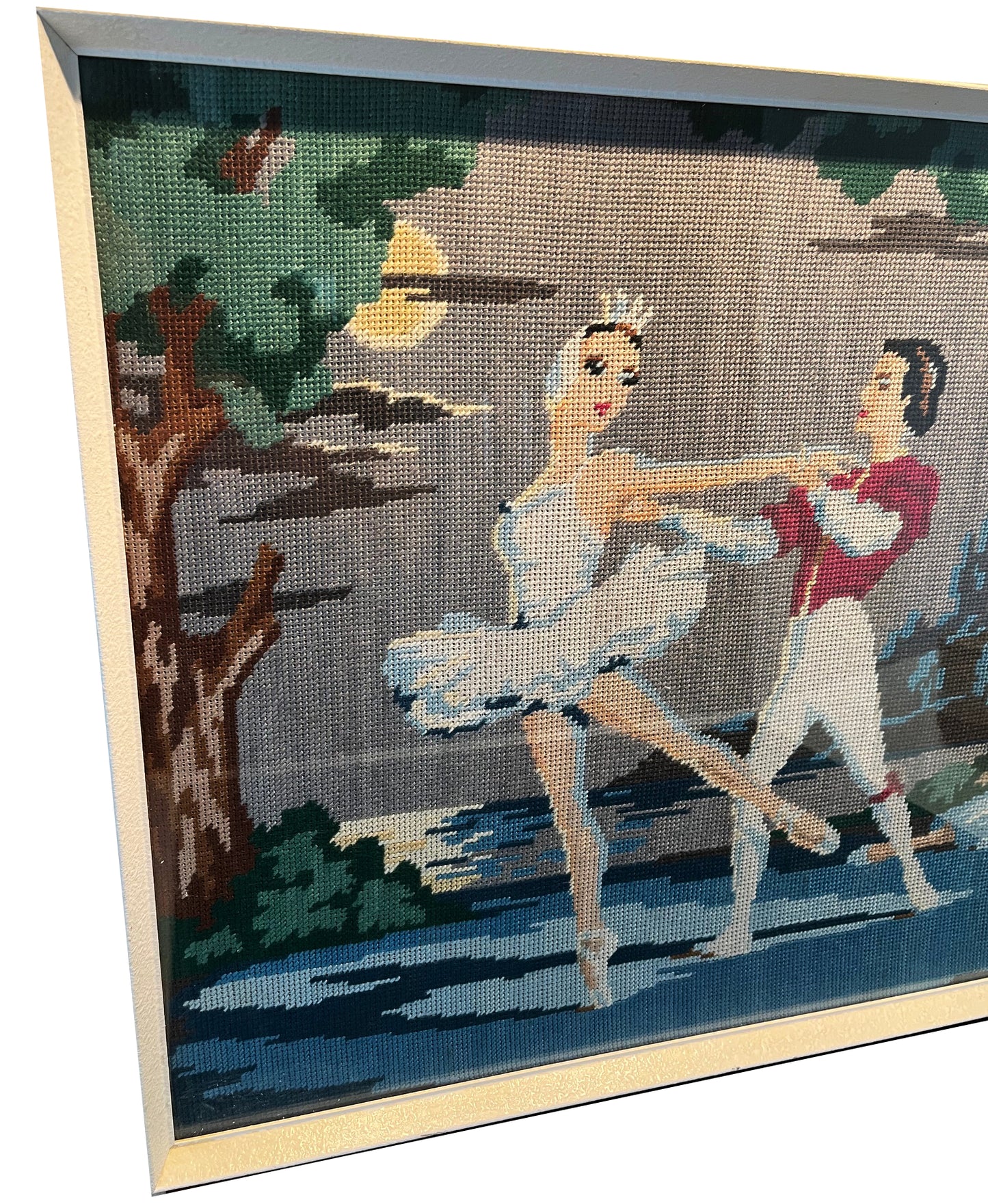 1960s Swan Lake Ballet Needlepoint Tapestry Framed