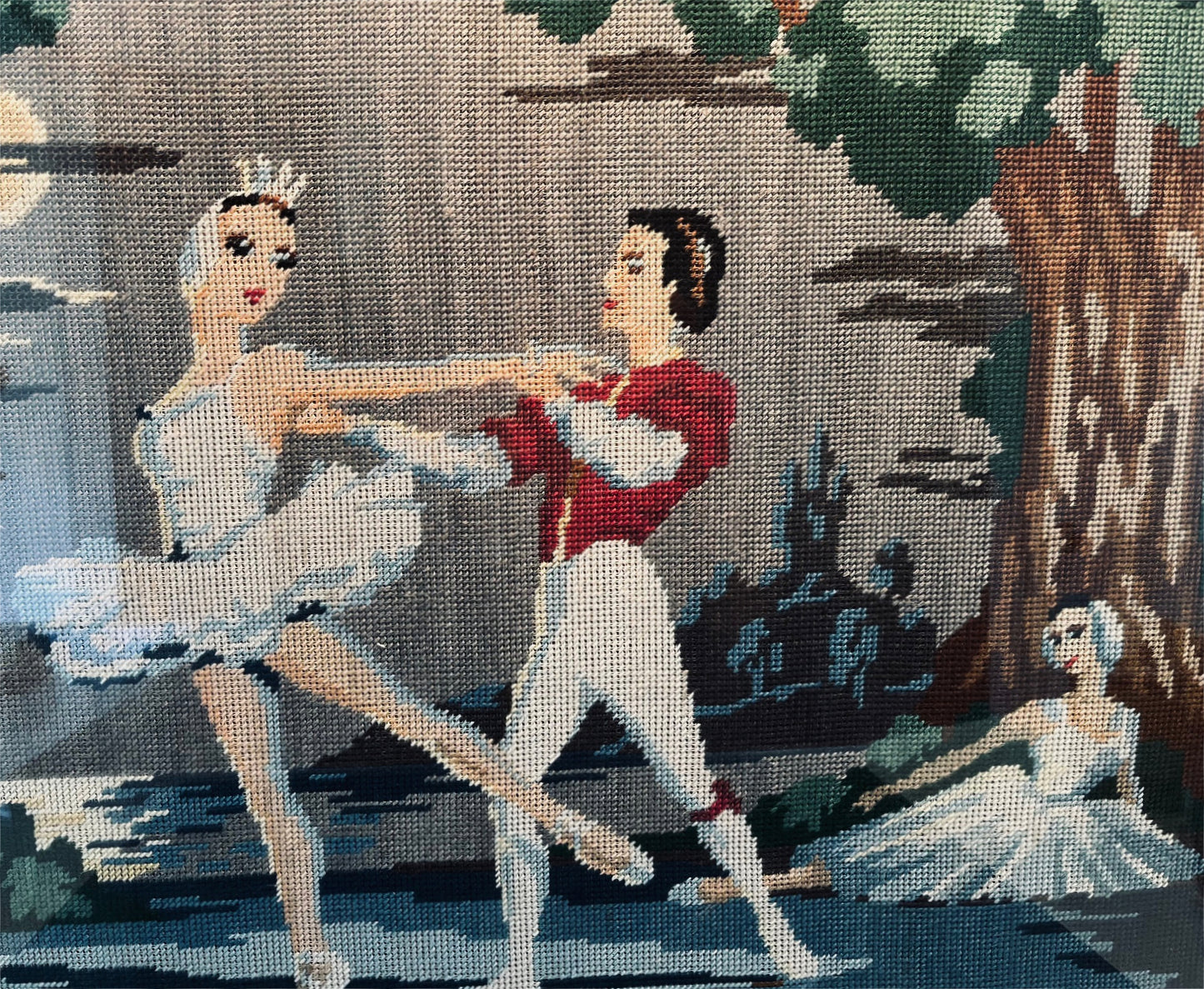1960s Swan Lake Ballet Needlepoint Tapestry Framed
