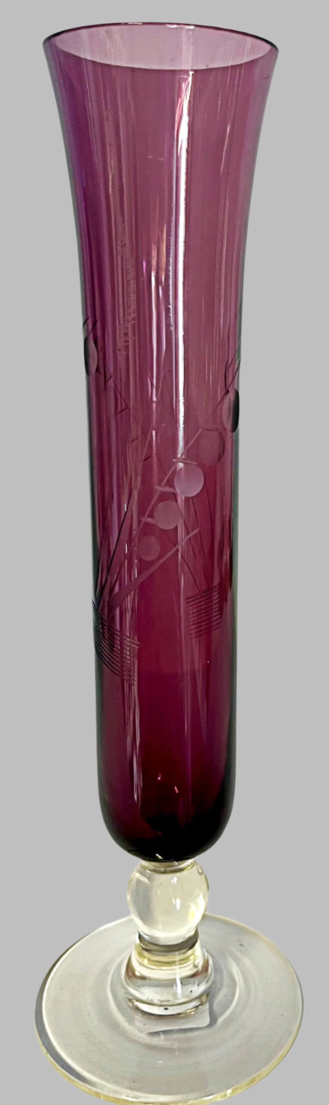 Plum/Deep Purple Etched Glass Vase